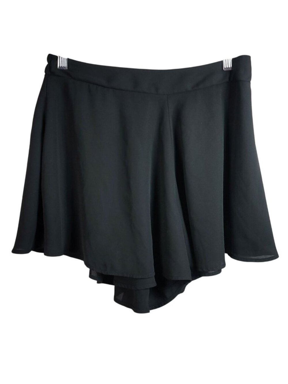 Adrienne Womens Chiffon Skort Black Large Skirt Short Pull On Back Elastic Waist
